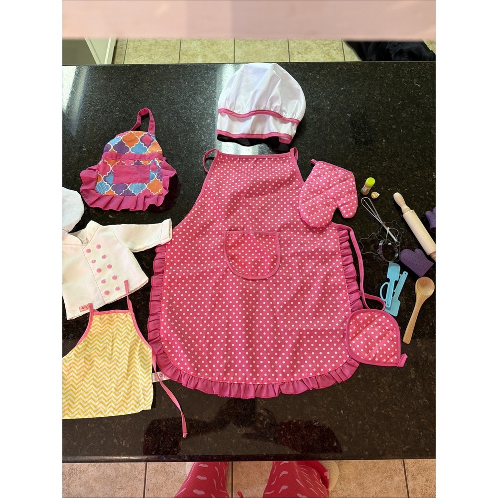 18 In Doll Baking Apron Jacket Accessories Kitchen w/ Girls‎ Apron And Chefs Hat